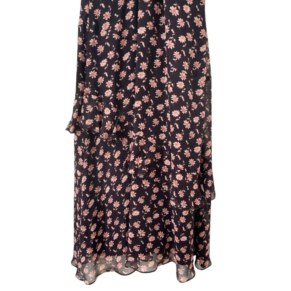 Joie 100% Silk Orita B Dress in "Midnight" Floral Black Pink Size 6 - Picture 10 of 15